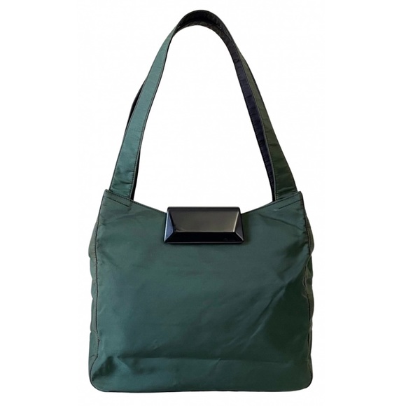 Prada rare dark green nylon black plexiglass flip lock shoulder bag vintage - Picture 1 of 12